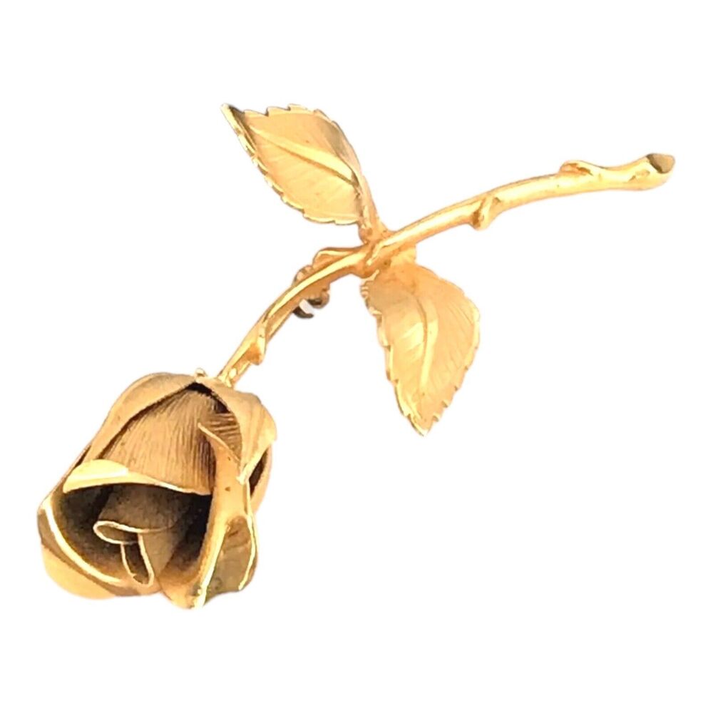Vintage 1980s Giovanni Rose Brooch Gold Tone Long Stem Floral - 2B